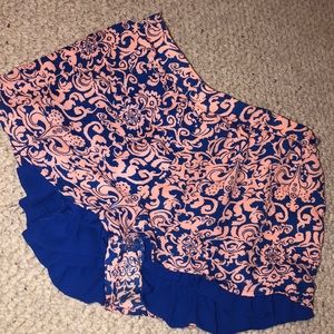 blue and orange ruffle shorts